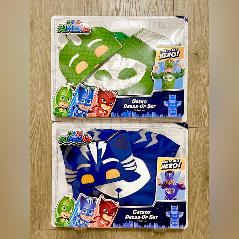 NWT PJMasks Cat Boy and Gekko Pajama Mask Sets Size 4-6x